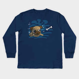 Cute Funny Pug Swimming Ala Nirvana for Pug Lovers Kids Long Sleeve T-Shirt